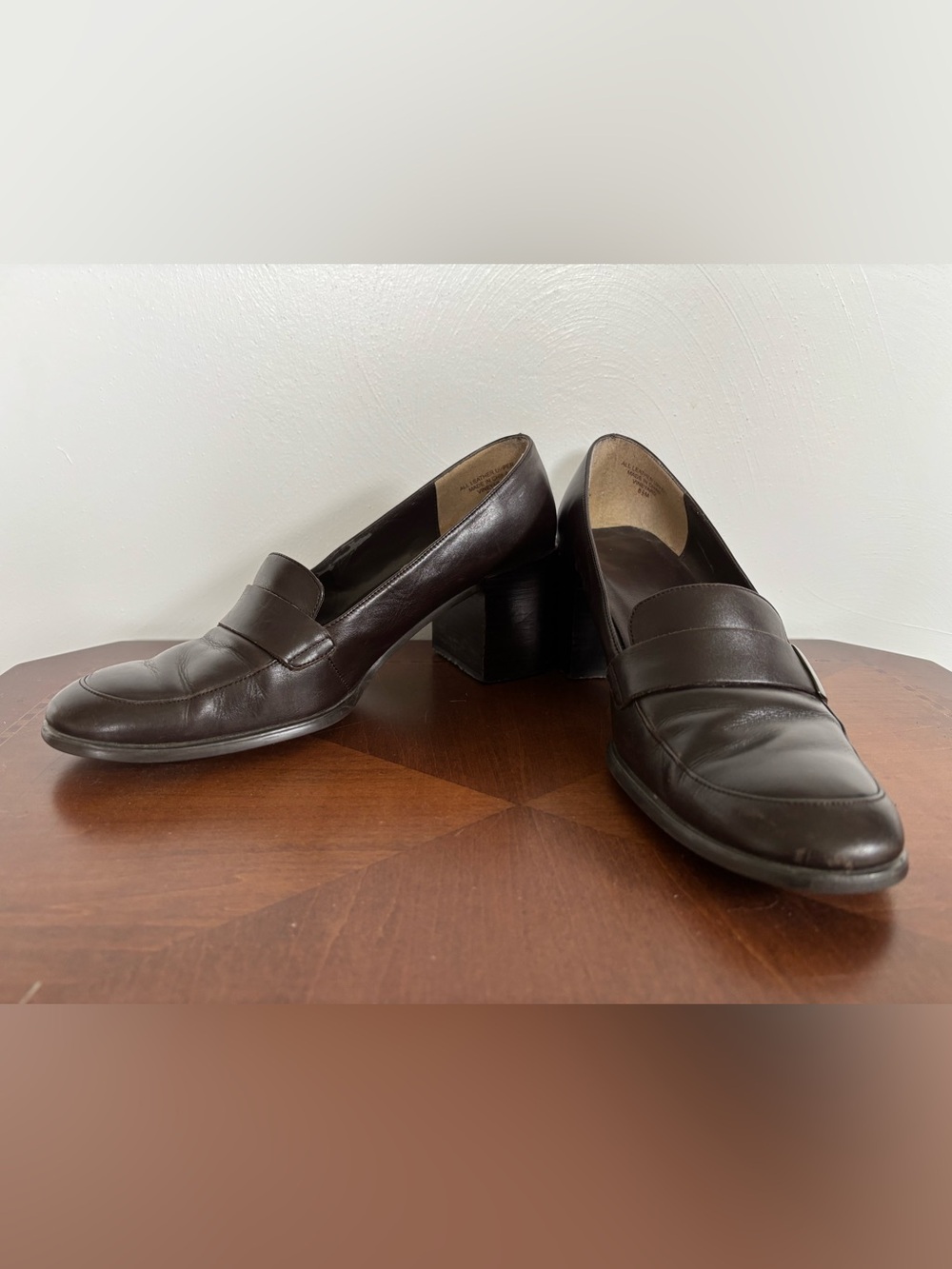 Brown Leather Block Heel Penny Loafers Pumps Women’s 8.5M Leather Upper Career